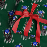 Skull Puerto Rican American Flag Wrapping Paper Roll With Bandana
