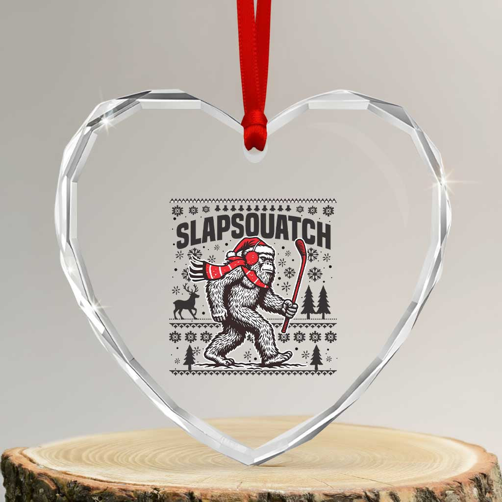 Slapsquatch Hockey Player Heart Crystal Glass Ornament Funny Bigfoot Ugly Christmas Gift - Wonder Print Shop