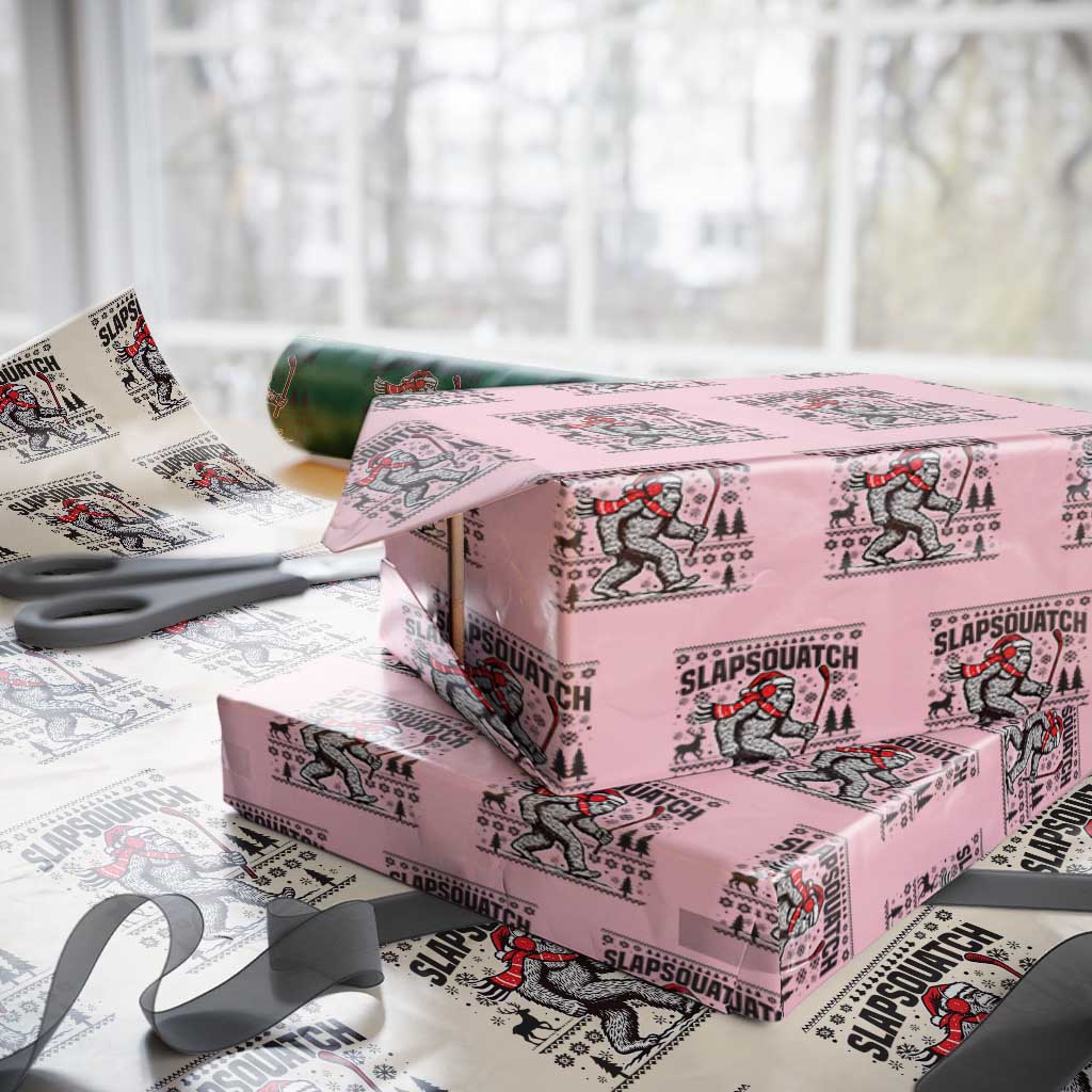 Slapsquatch Hockey Player Wrapping Paper Roll Funny Bigfoot Ugly Christmas Gift - Wonder Print Shop
