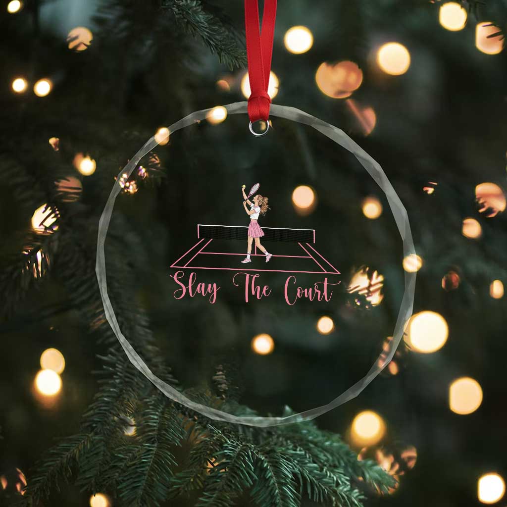 Slay The Court Queen Crystal Glass Ornament Funny Tennis Player Gift For Women - Wonder Print Shop