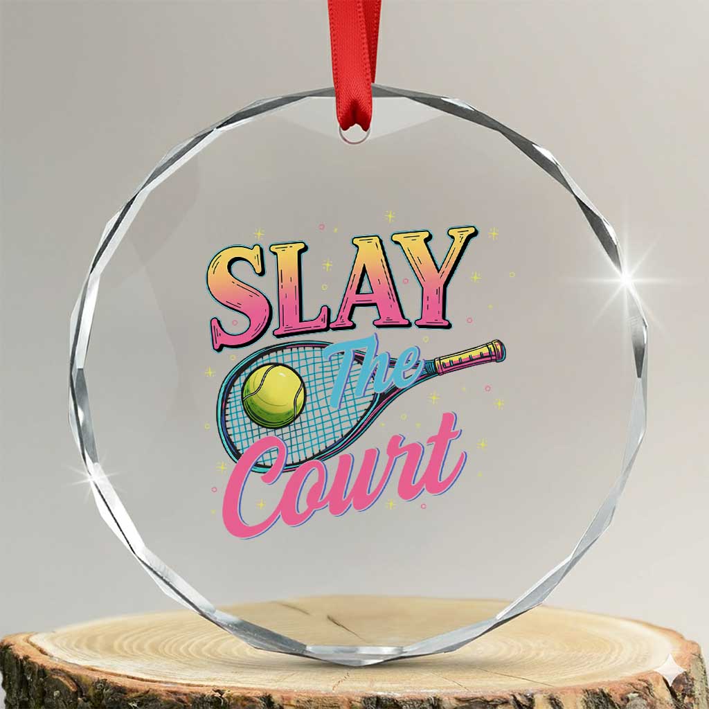 Slay The Court Queen Crystal Glass Ornament Witty Tennis Player Gift For Girls - Wonder Print Shop