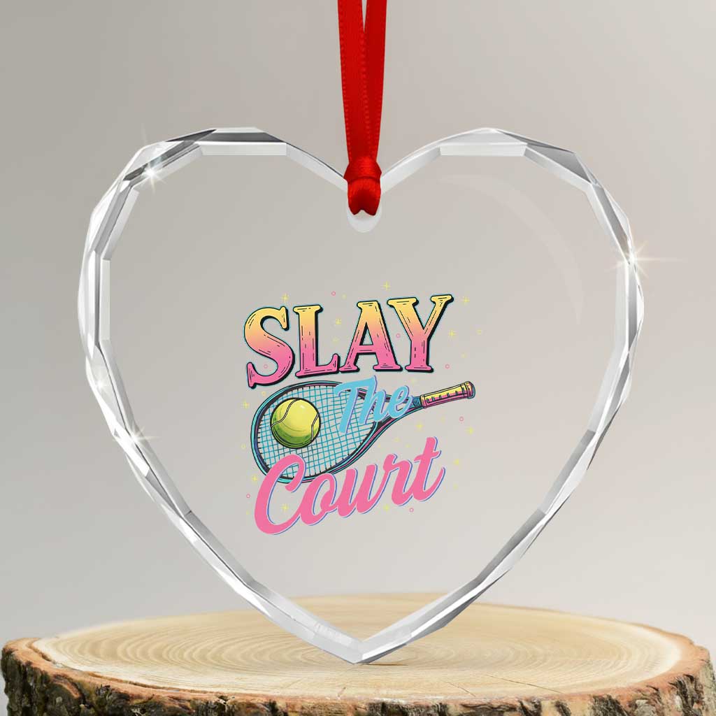 Slay The Court Queen Heart Crystal Glass Ornament Witty Tennis Player Gift For Girls - Wonder Print Shop