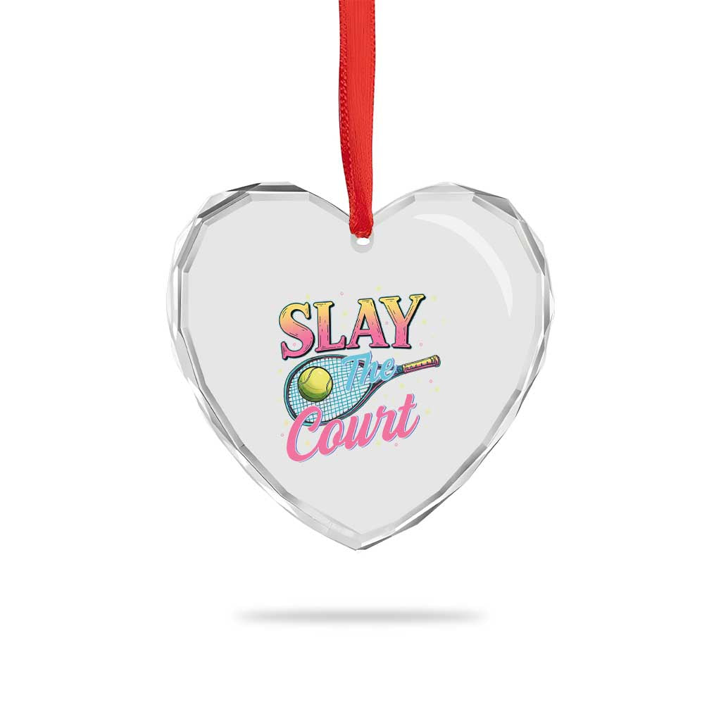 Slay The Court Queen Heart Crystal Glass Ornament Witty Tennis Player Gift For Girls - Wonder Print Shop