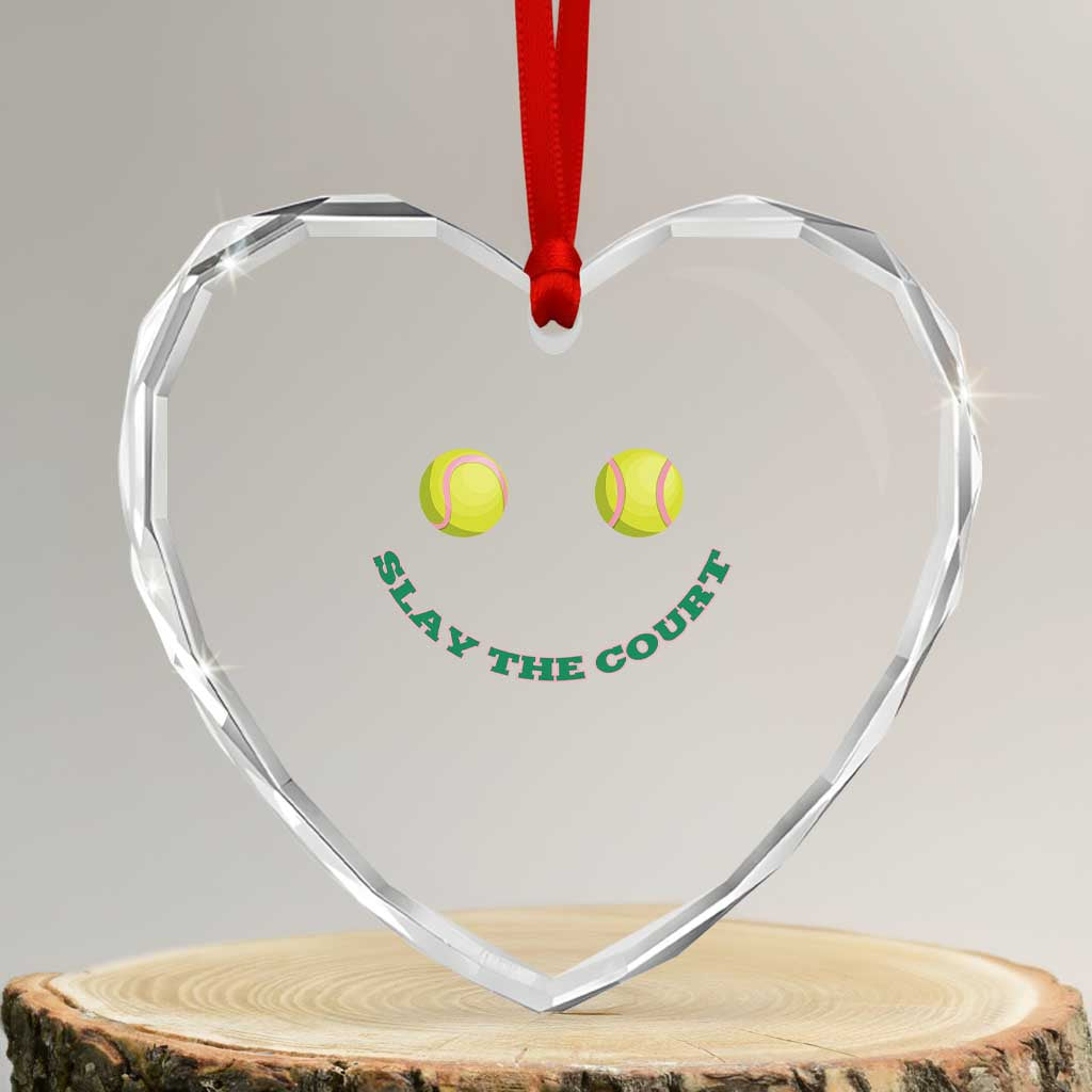 Slay The Court Tennis Girl Heart Crystal Glass Ornament Funny Tennis Player Gift - Wonder Print Shop
