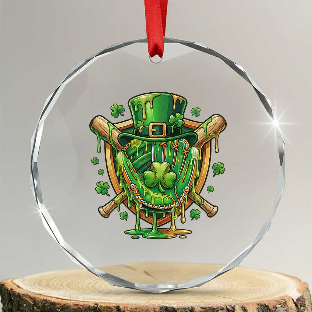 Slimy Shamrock Baseball Glove Crystal Glass Ornament St Patricks Day Gift