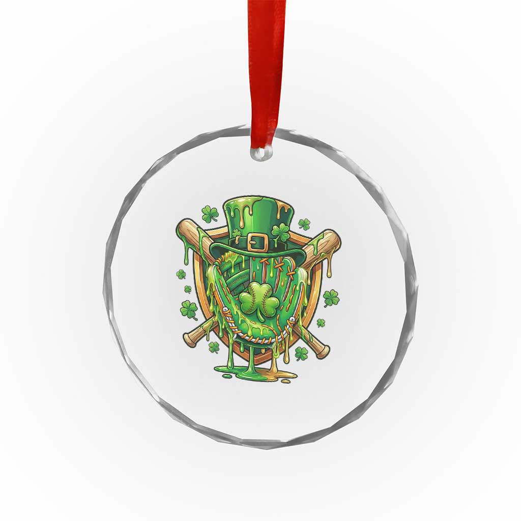 Slimy Shamrock Baseball Glove Crystal Glass Ornament St Patricks Day Gift