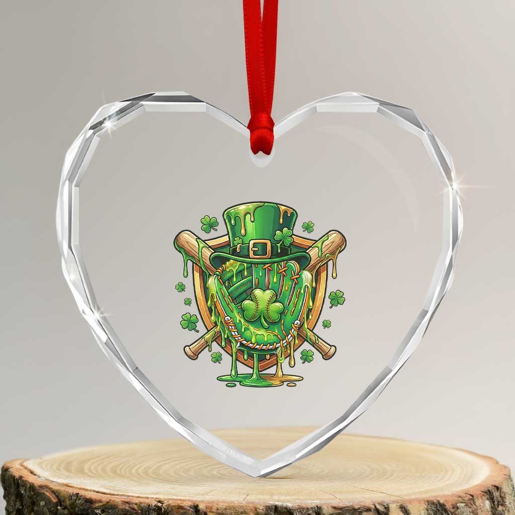 Slimy Shamrock Baseball Glove Heart Crystal Glass Ornament St Patricks Day Gift