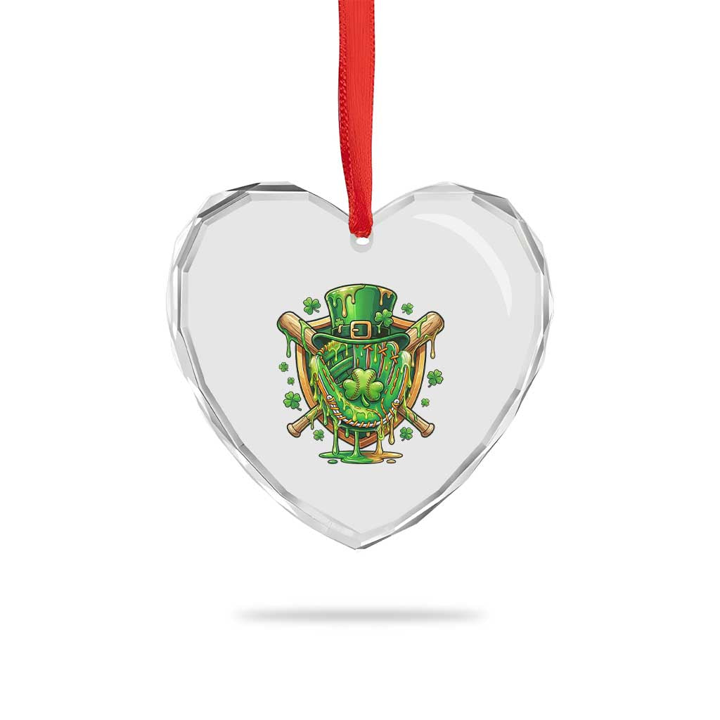 Slimy Shamrock Baseball Glove Heart Crystal Glass Ornament St Patricks Day Gift