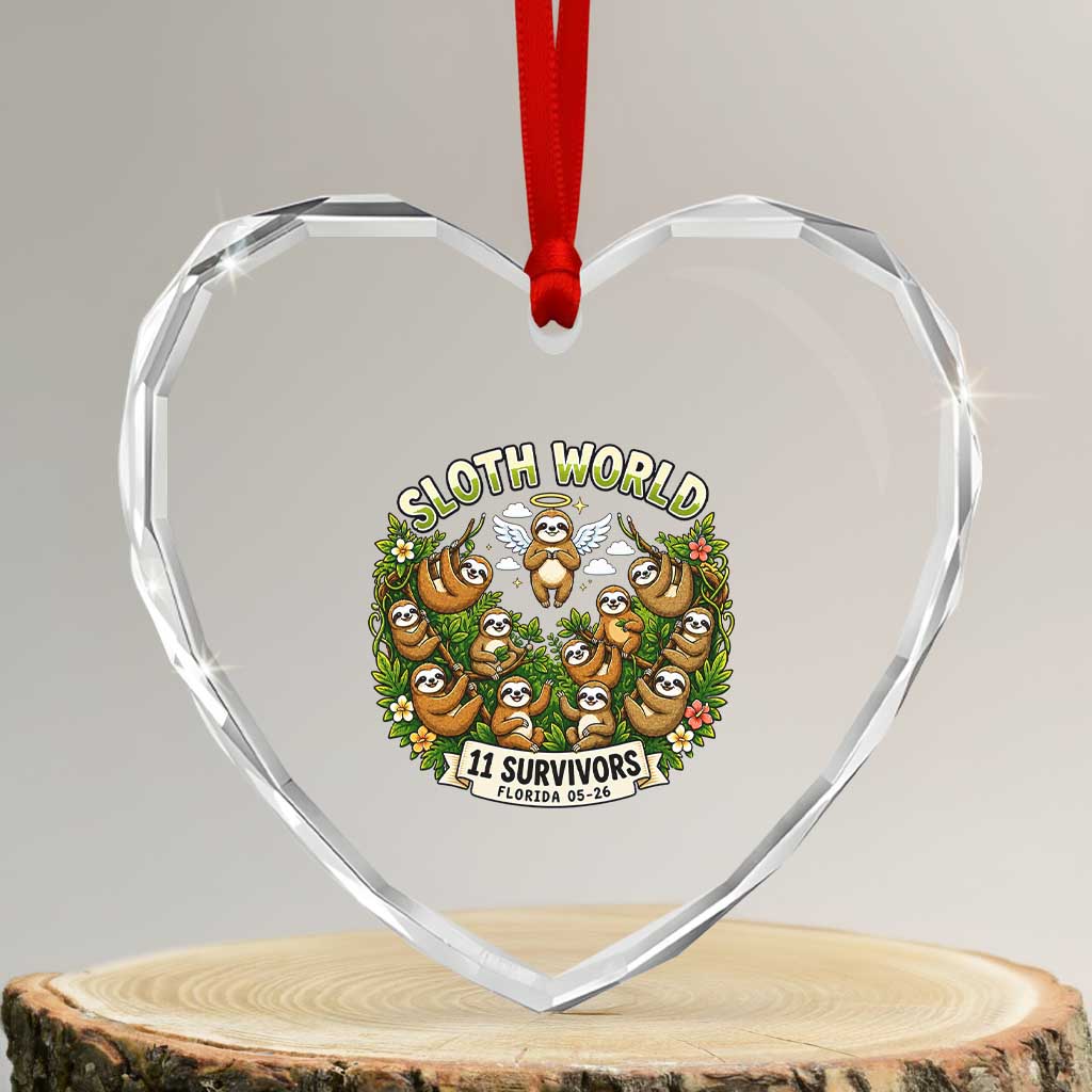 Sloth World 11 Survivors Wildlife Awareness Heart Crystal Glass Ornament Florida Animal Rights Protest and Support