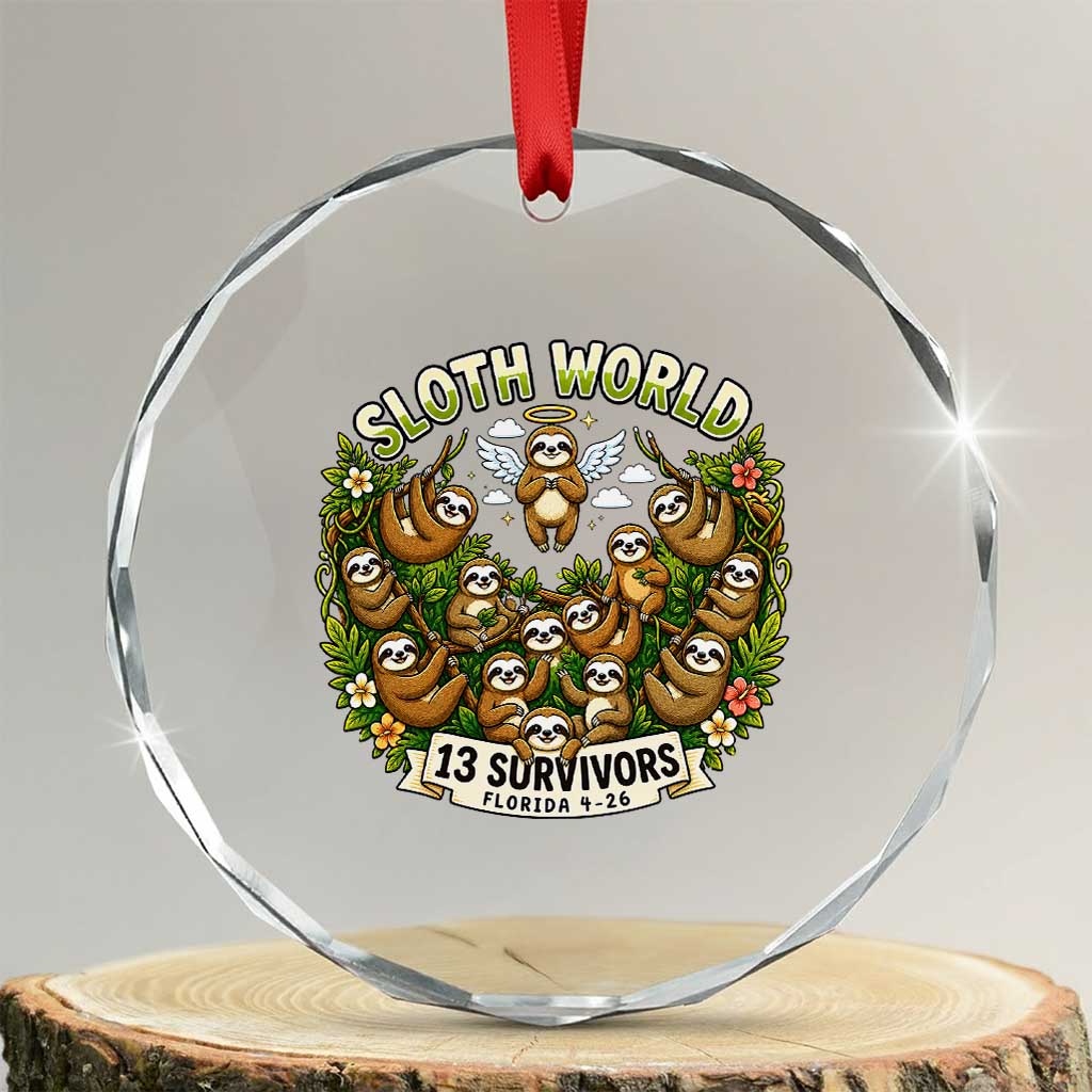 Sloth World 13 Survivors Animal Rescue Crystal Glass Ornament Memorial Tribute and Florida Wildlife Protection