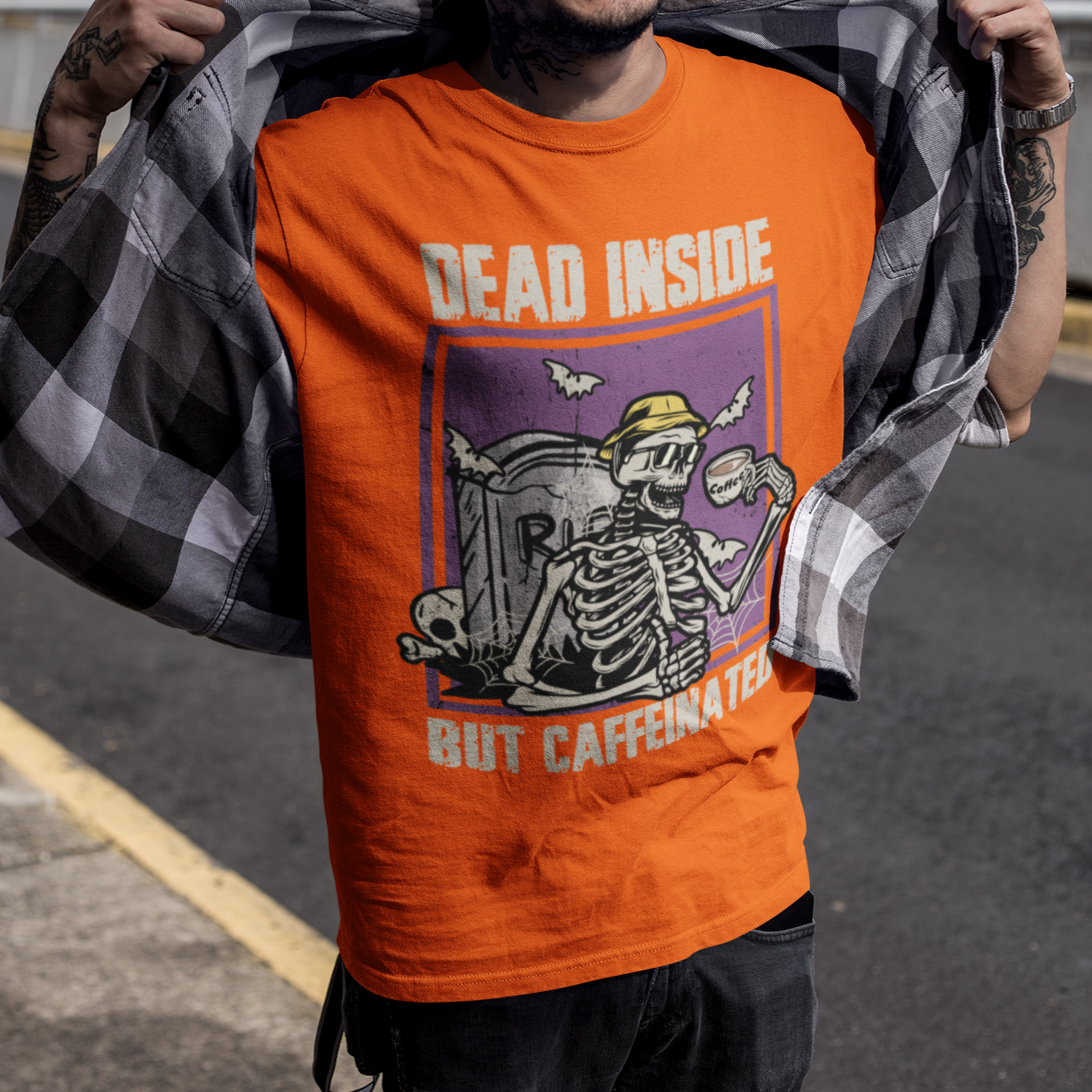 Halloween T Shirt Dead Inside But Caffeinated Skeleton Halloween Costume - Wonder Print Shop