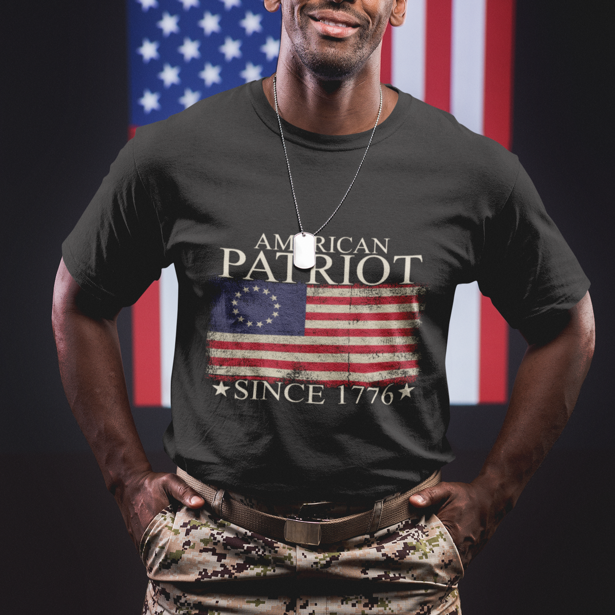 American Patriot Since 1776 Betsy Ross Flag T Shirt - Wonder Print Shop