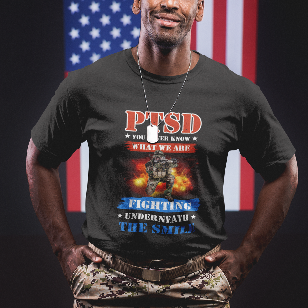 Veteran PTSD T Shirt You Never Know What We Are Fighting Underneath The Smile - Wonder Print Shop