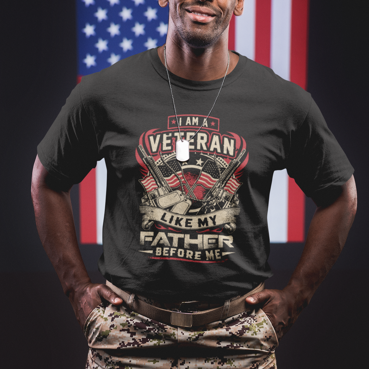 Veteran T Shirt I Am Like My Father Before Me US Flag Dog Tags American Soldier - Wonder Print Shop