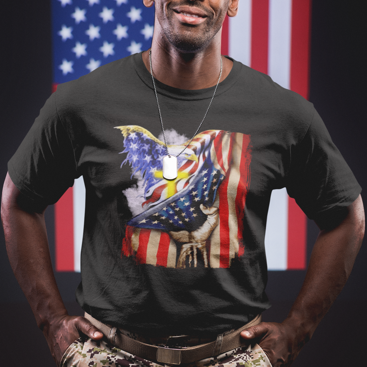 Eagle USA Christian Patriot One Nation Under God T Shirt - Wonder Print Shop