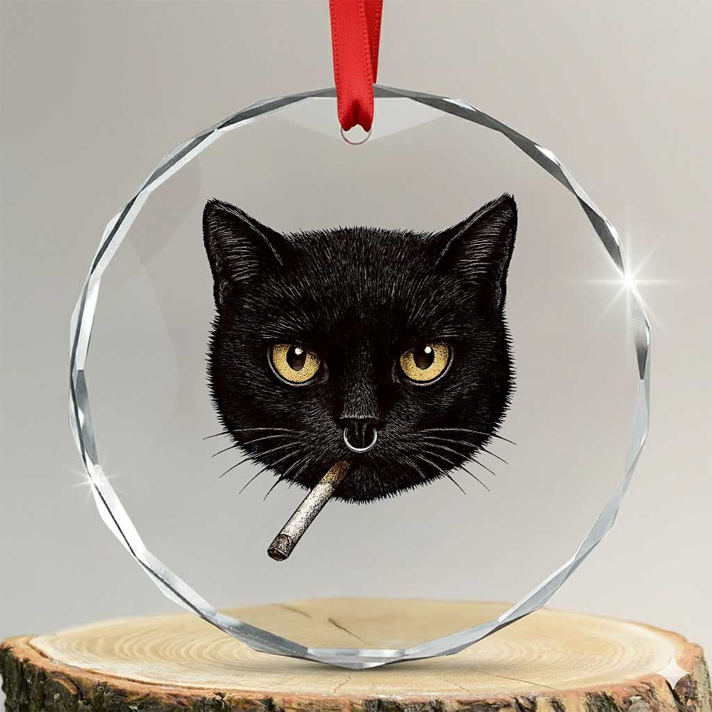 Smoking Cat Y2K Crystal Glass Ornament Vintage Black Cat Edgy Retro 90s Grunge - Wonder Print Shop