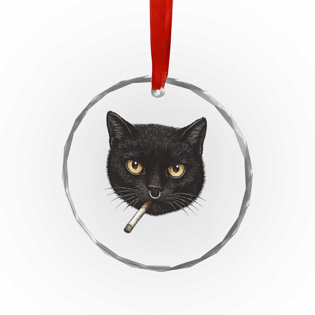 Smoking Cat Y2K Crystal Glass Ornament Vintage Black Cat Edgy Retro 90s Grunge - Wonder Print Shop