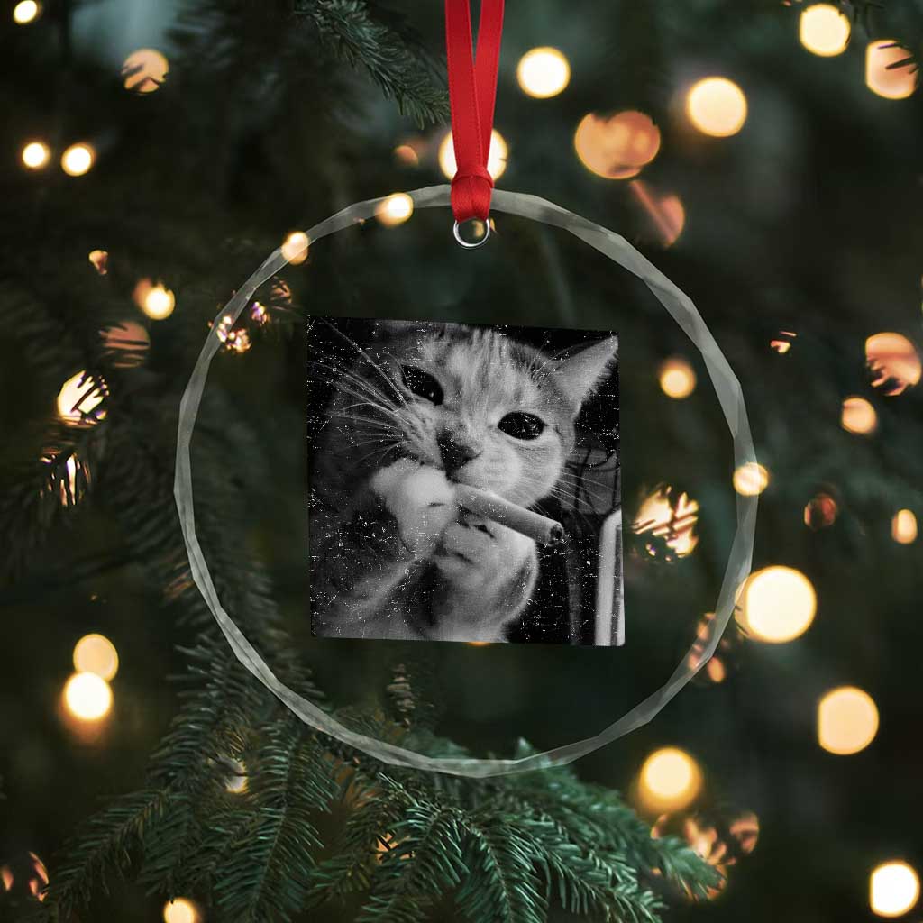 Smoking Cat Y2K Crystal Glass Ornament Vintage Grunge Cat Edgy Retro 90s Streetwear - Wonder Print Shop
