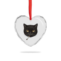 Smoking Cat Y2K Heart Crystal Glass Ornament Vintage Black Cat Edgy Retro 90s Grunge - Wonder Print Shop