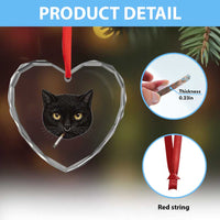 Smoking Cat Y2K Heart Crystal Glass Ornament Vintage Black Cat Edgy Retro 90s Grunge - Wonder Print Shop