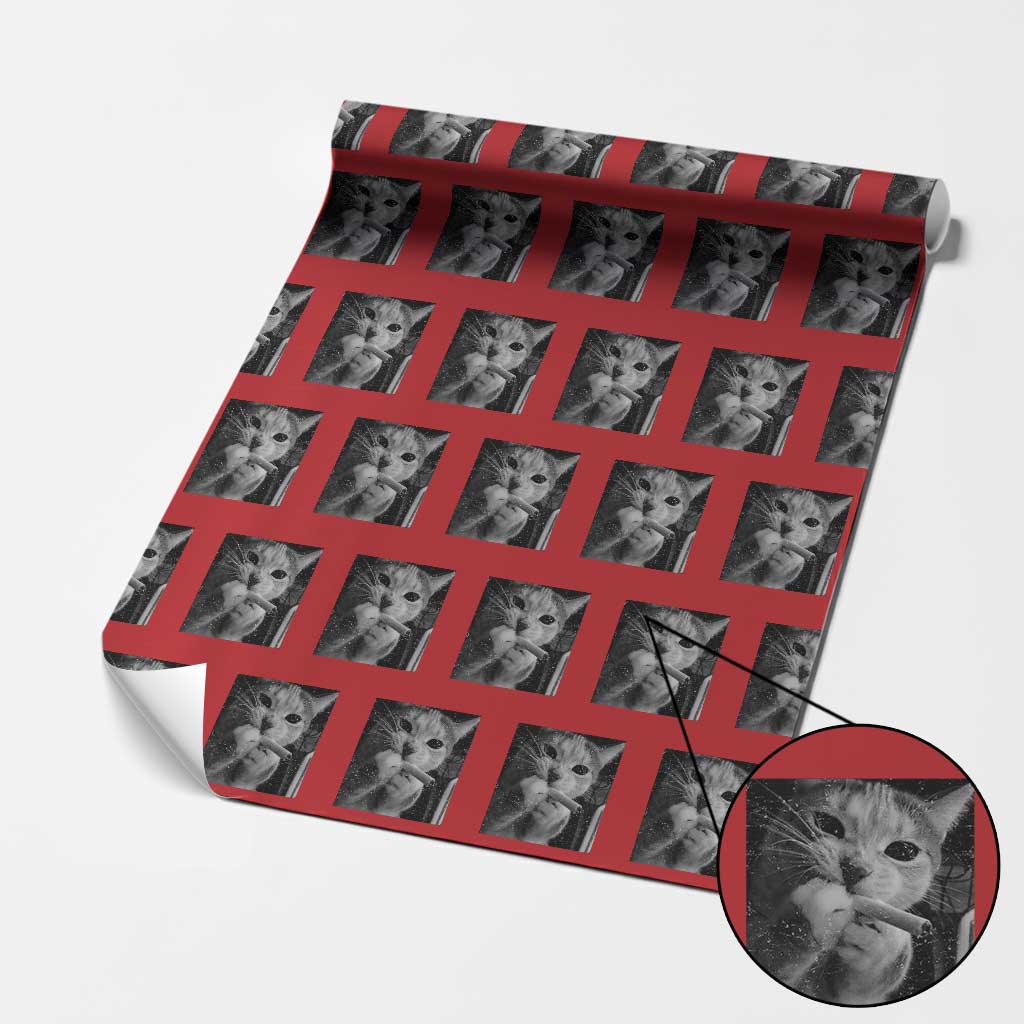 Smoking Cat Y2K Wrapping Paper Roll Vintage Grunge Cat Edgy Retro 90s Streetwear - Wonder Print Shop