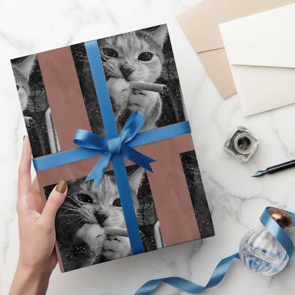 Smoking Cat Y2K Wrapping Paper Roll Vintage Grunge Cat Edgy Retro 90s Streetwear - Wonder Print Shop
