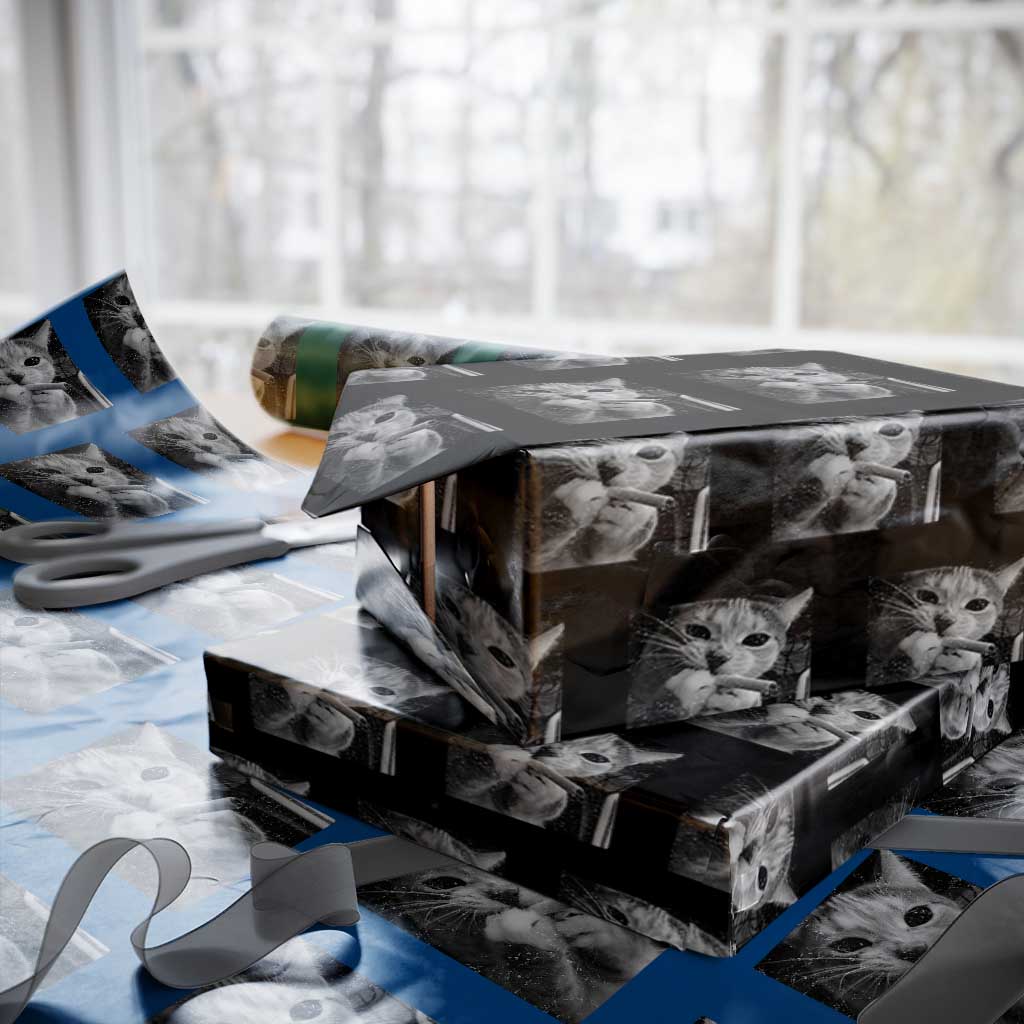 Smoking Cat Y2K Wrapping Paper Roll Vintage Grunge Cat Edgy Retro 90s Streetwear - Wonder Print Shop