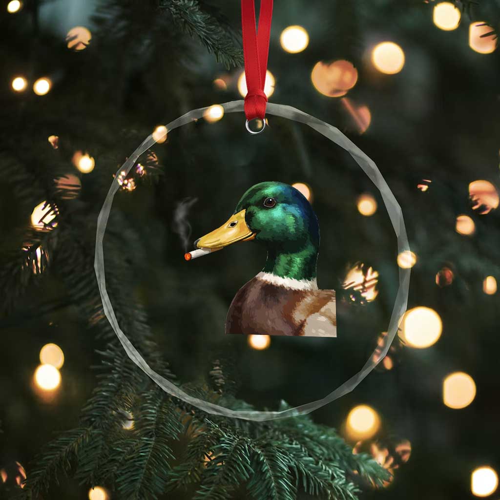 Smoking Mallard Meme Graphic Crystal Glass Ornament Chaotic Funny Wild Duck Attitude Viral Internet Humor