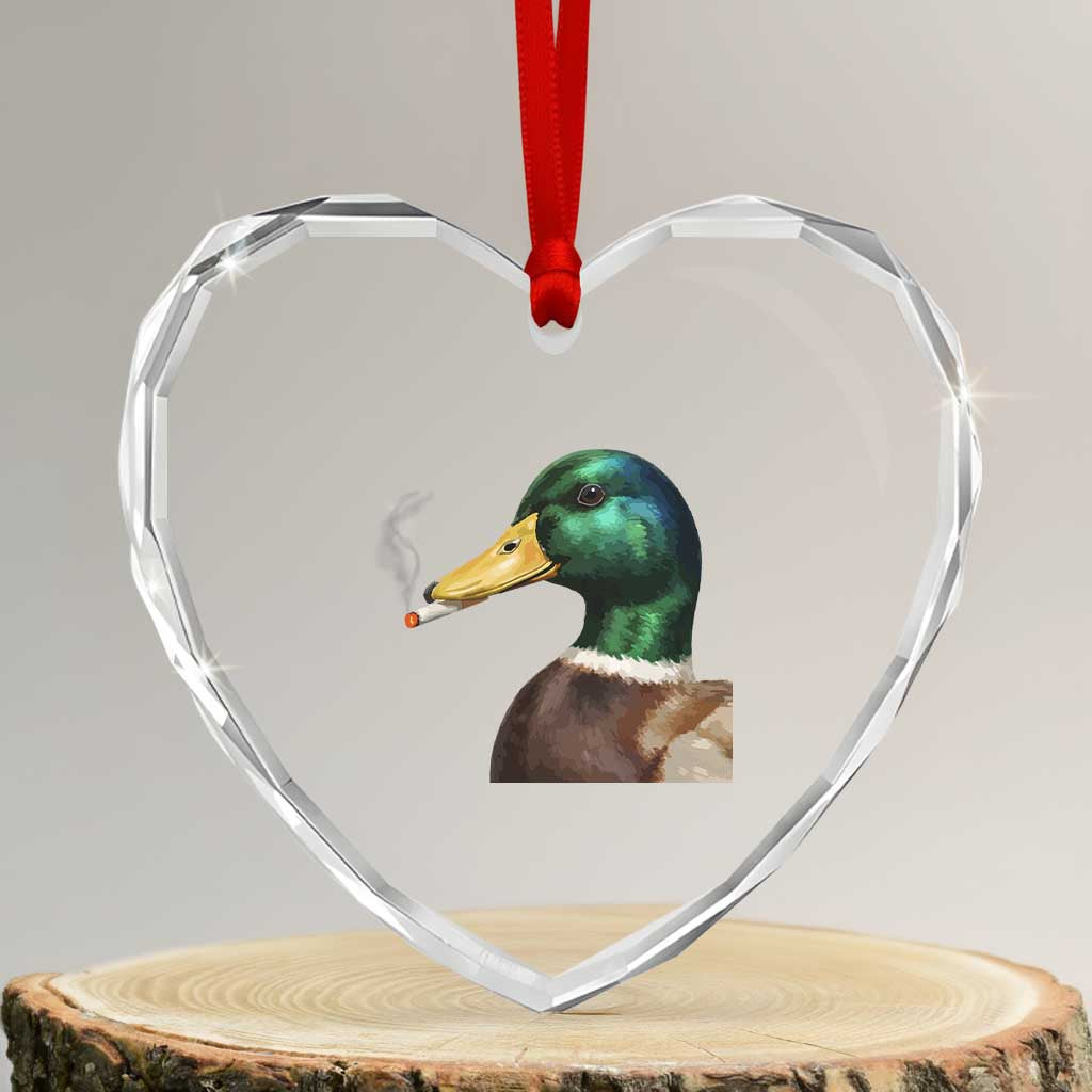Smoking Mallard Meme Graphic Heart Crystal Glass Ornament Chaotic Funny Wild Duck Attitude Viral Internet Humor