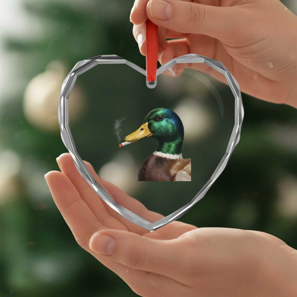 Smoking Mallard Meme Graphic Heart Crystal Glass Ornament Chaotic Funny Wild Duck Attitude Viral Internet Humor