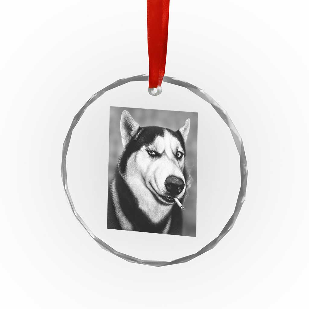 Smoking Siberian Husky Meme Crystal Glass Ornament Funny Dog Face Gift For Dog Lovers