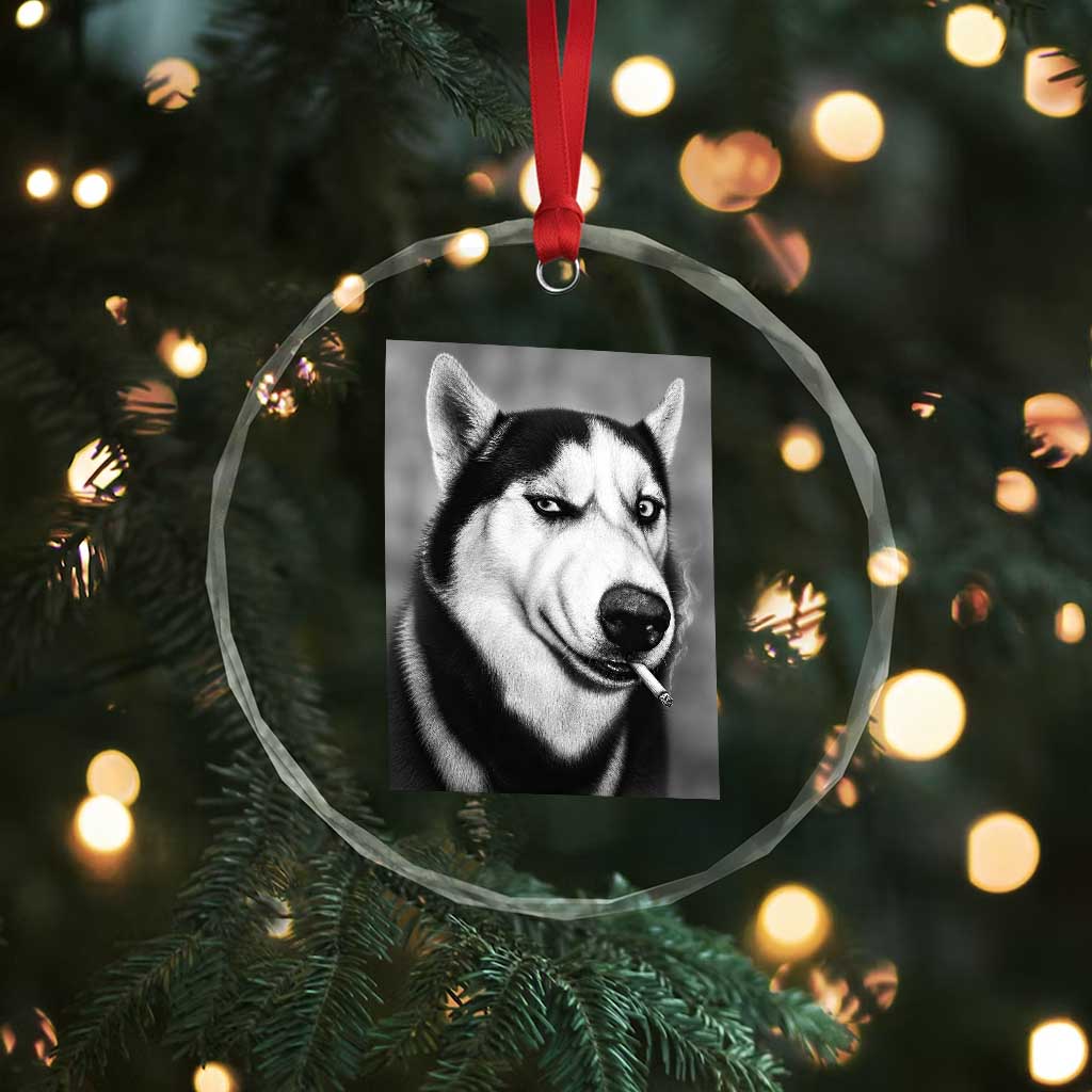 Smoking Siberian Husky Meme Crystal Glass Ornament Funny Dog Face Gift For Dog Lovers