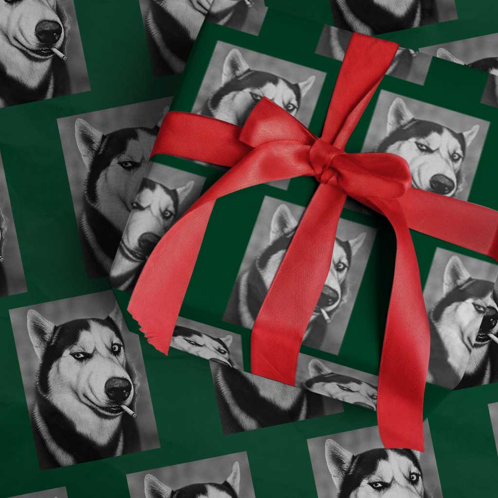 Smoking Siberian Husky Meme Wrapping Paper Roll Funny Dog Face Gift For Dog Lovers