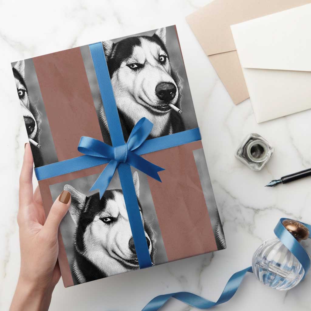 Smoking Siberian Husky Meme Wrapping Paper Roll Funny Dog Face Gift For Dog Lovers