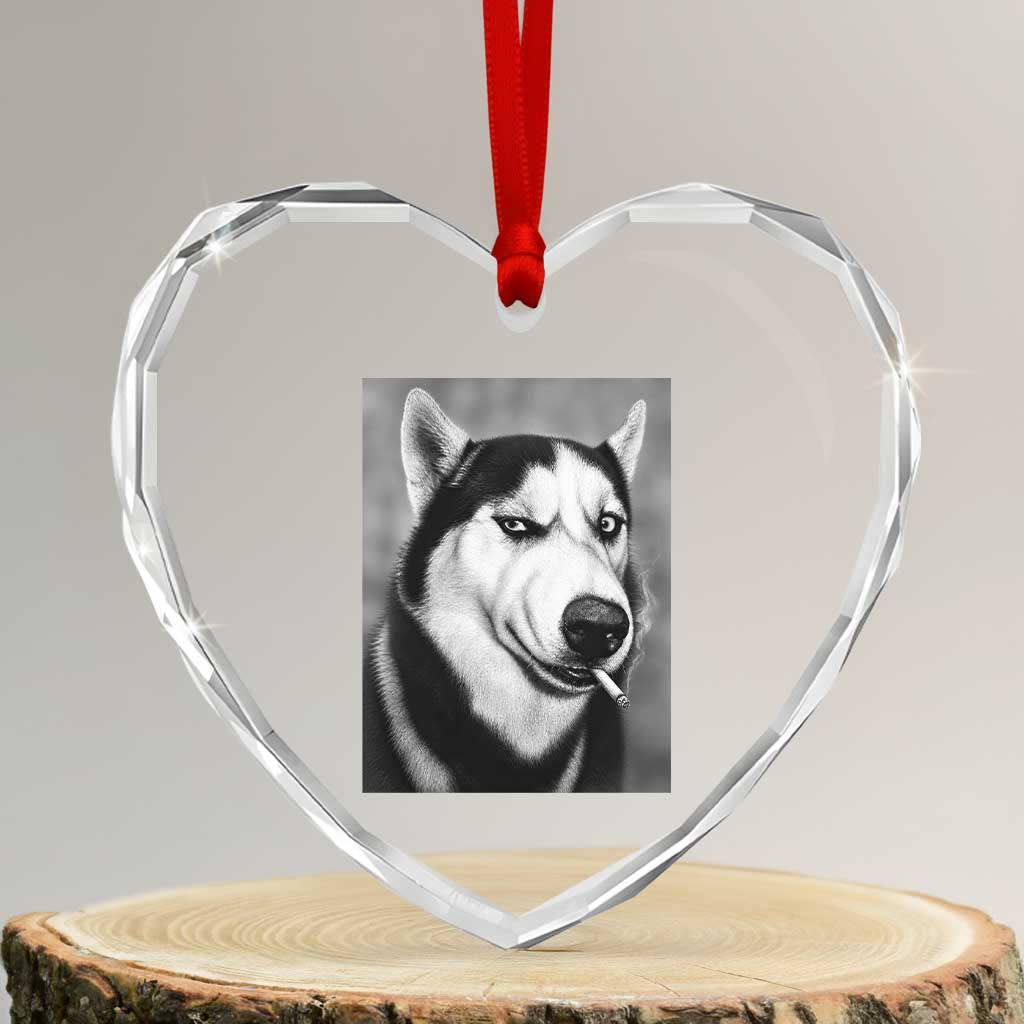 Smoking Siberian Husky Meme Heart Crystal Glass Ornament Funny Dog Face Gift For Dog Lovers