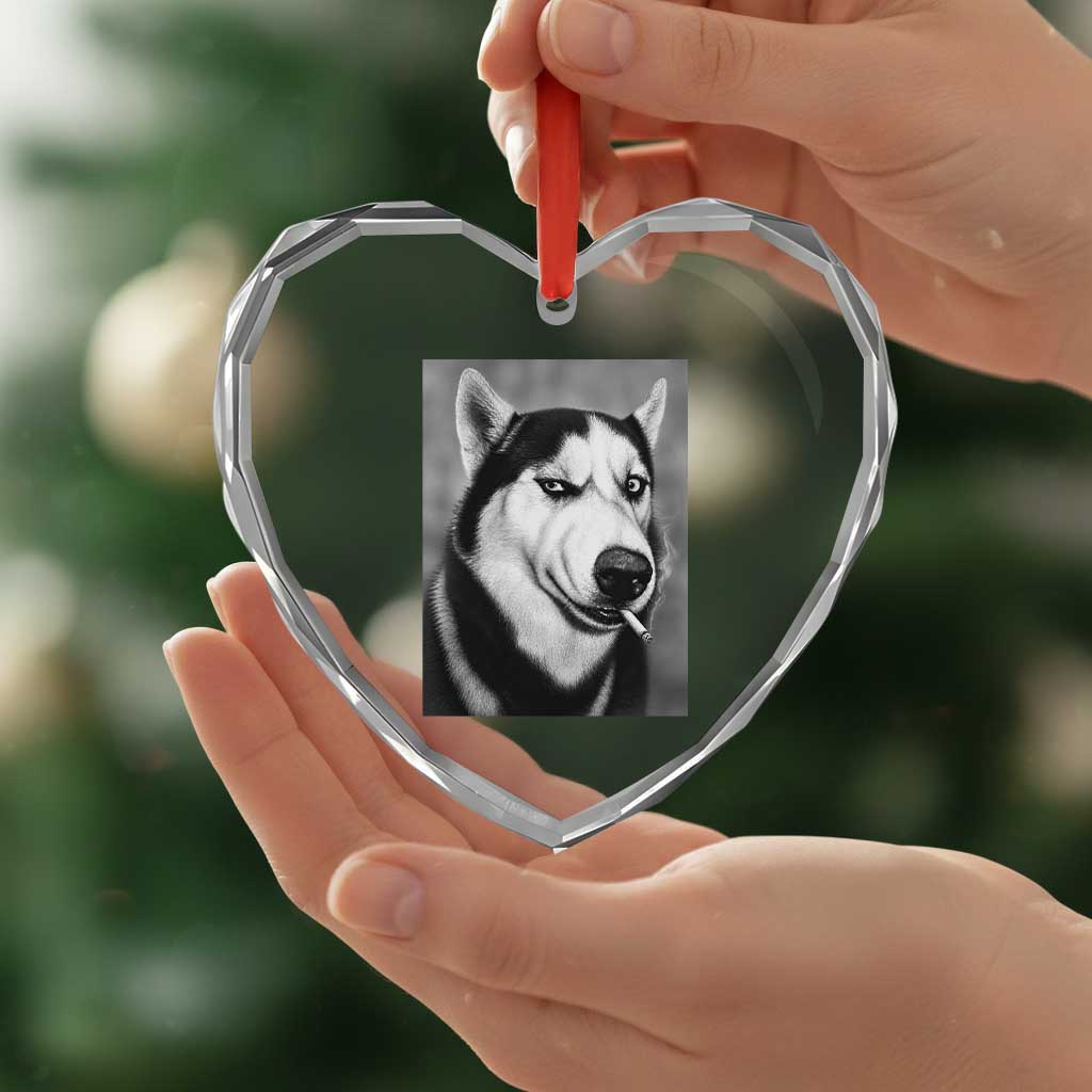 Smoking Siberian Husky Meme Heart Crystal Glass Ornament Funny Dog Face Gift For Dog Lovers
