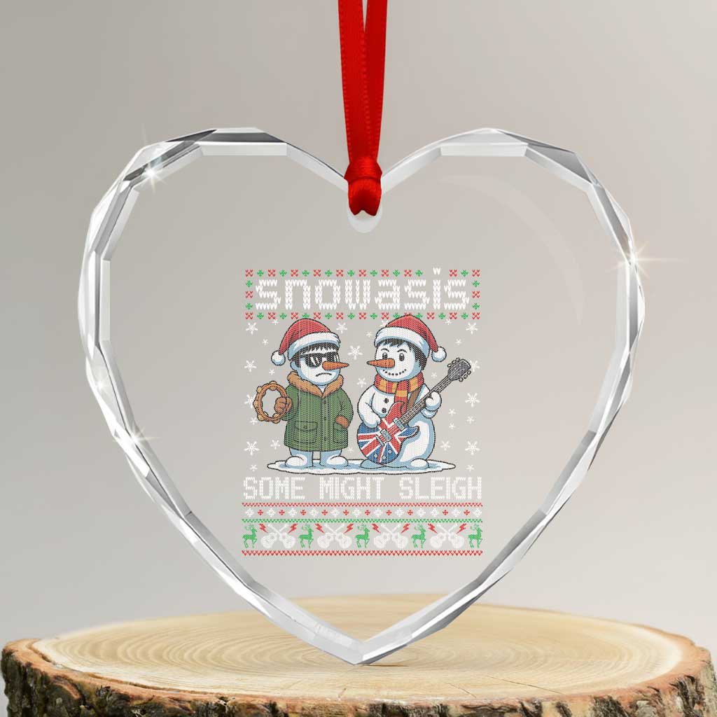 Snowasis Some Might Sleigh Heart Crystal Glass Ornament Funny Christmas Snowmen Rock Band Parody - Wonder Print Shop