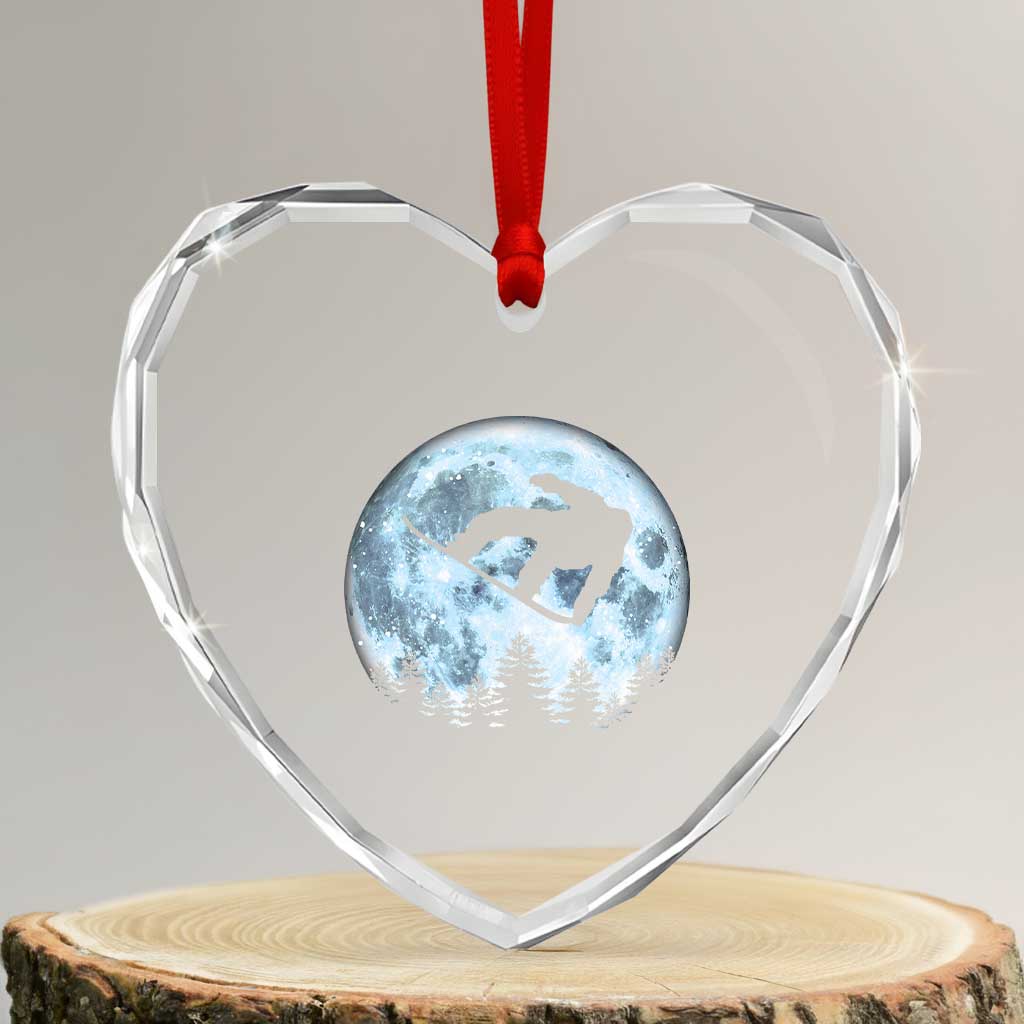 Snowboard Moon Snowboarding Winter Sports Heart Crystal Glass Ornament - Wonder Print Shop