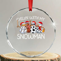 Snowman Xmas Crystal Glass Ornament Football Soccer Baseball Pickleball Chillin With My Snowmies Ugly Gift TS10