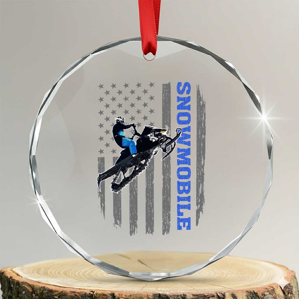 Snowmobile American Flag  Snowcross Riding Winter Sport Crystal Glass Ornament - Wonder Print Shop