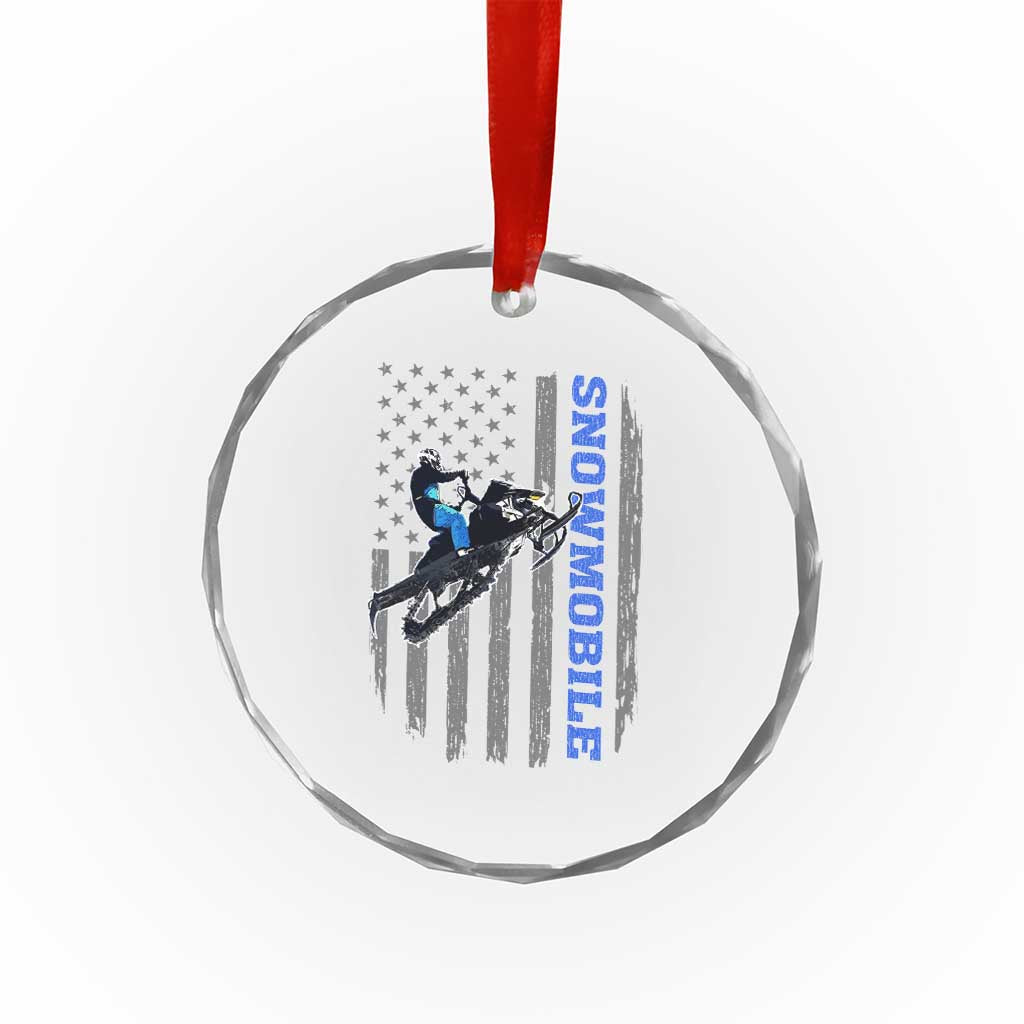 Snowmobile American Flag  Snowcross Riding Winter Sport Crystal Glass Ornament - Wonder Print Shop
