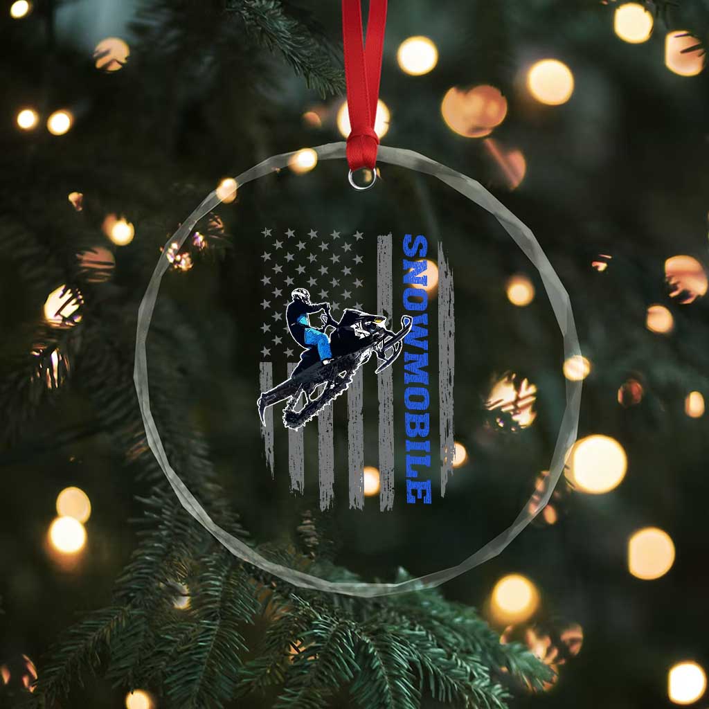 Snowmobile American Flag  Snowcross Riding Winter Sport Crystal Glass Ornament - Wonder Print Shop