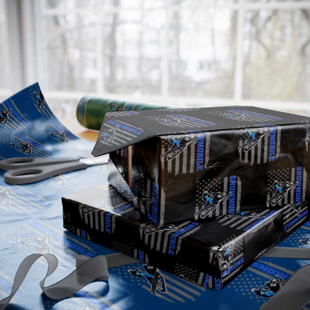 Snowmobile American Flag  Snowcross Riding Winter Sport Wrapping Paper Roll - Wonder Print Shop