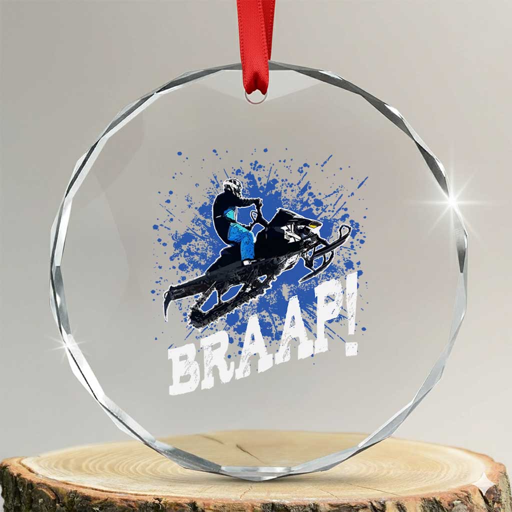 Snowmobile Braaap Crystal Glass Ornament Snowcross Snow Sled Extreme Outdoor Winter Sports - Wonder Print Shop