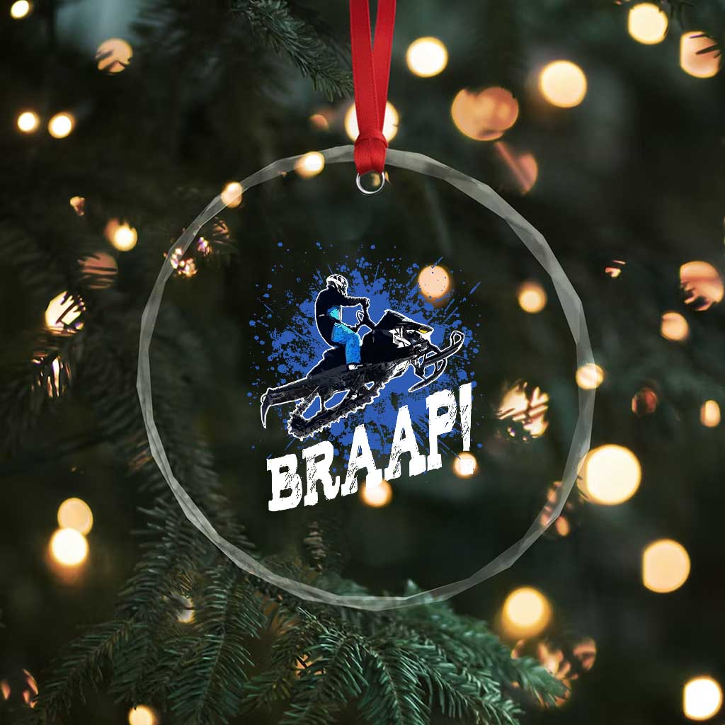 Snowmobile Braaap Crystal Glass Ornament Snowcross Snow Sled Extreme Outdoor Winter Sports - Wonder Print Shop