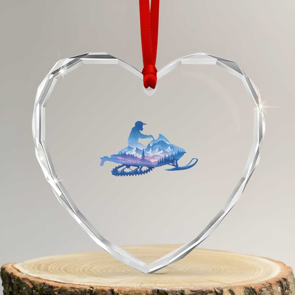 Snowmobile Snow Mountain Forest Snowmobiling Winter Sport Heart Crystal Glass Ornament - Wonder Print Shop