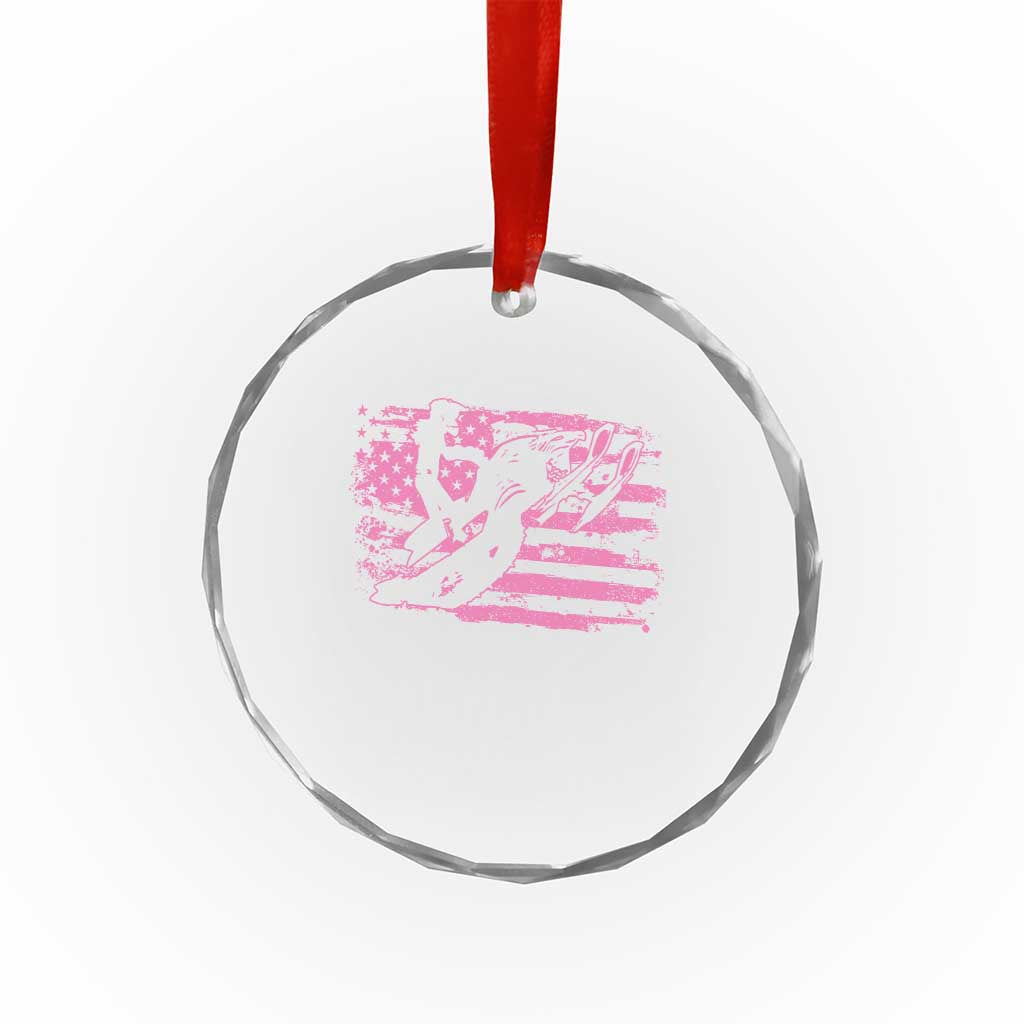 Snowmobile Snowcross Girls Pink American Flag Crystal Glass Ornament - Wonder Print Shop
