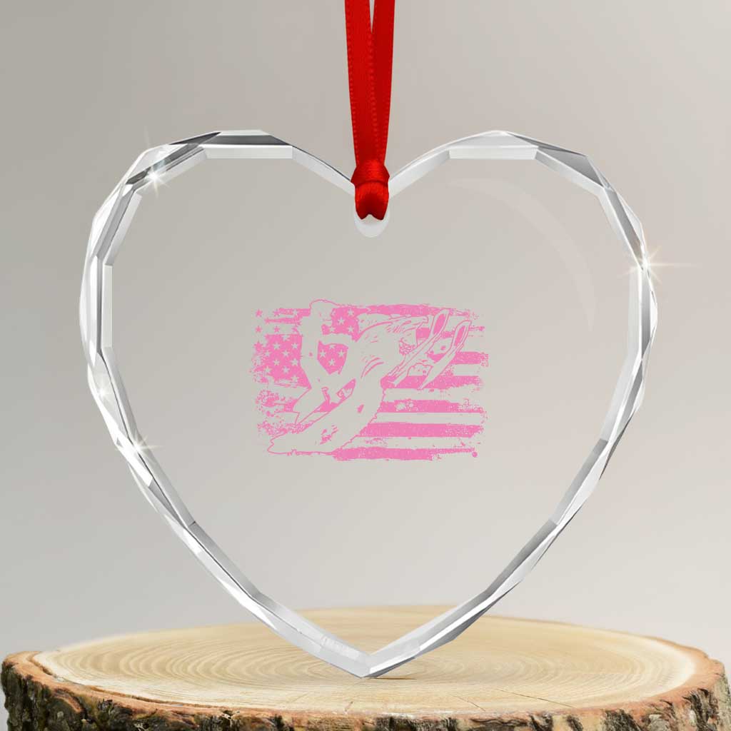 Snowmobile Snowcross Girls Pink American Flag Heart Crystal Glass Ornament - Wonder Print Shop