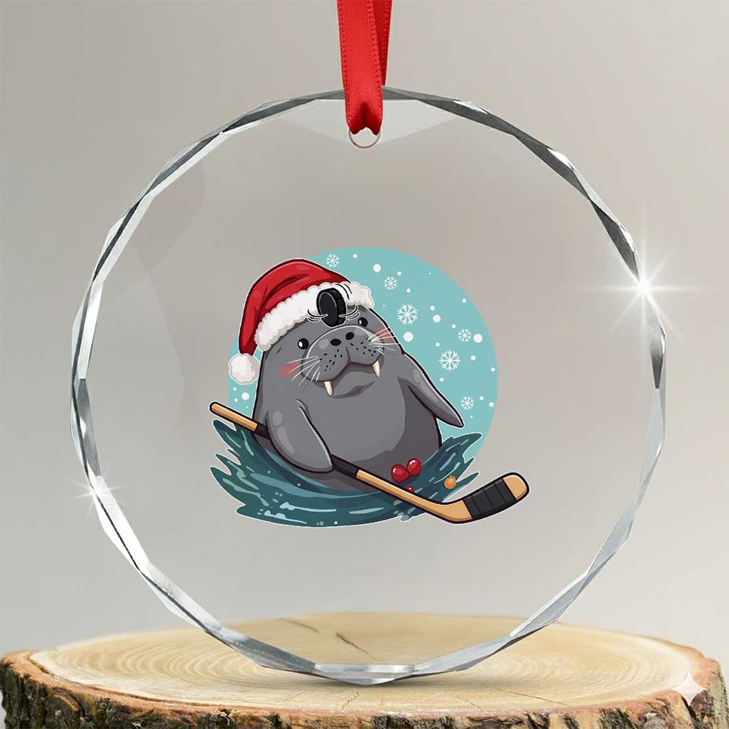 Snowy Seal Ice Hockey Lover Crystal Glass Ornament Funny Christmas Gift - Wonder Print Shop