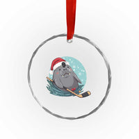 Snowy Seal Ice Hockey Lover Crystal Glass Ornament Funny Christmas Gift - Wonder Print Shop